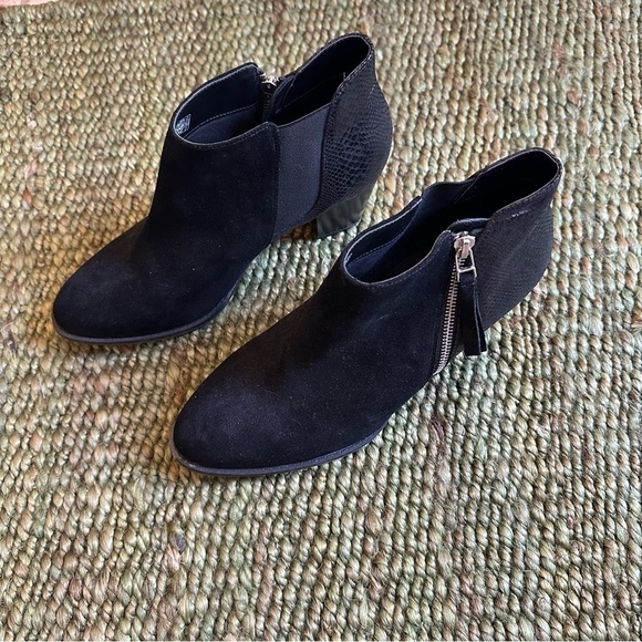 Vionic Anne Ankle Booties Suede Leather Snakeskin Zip Block Heel Black Size 10 - Picture 9 of 9